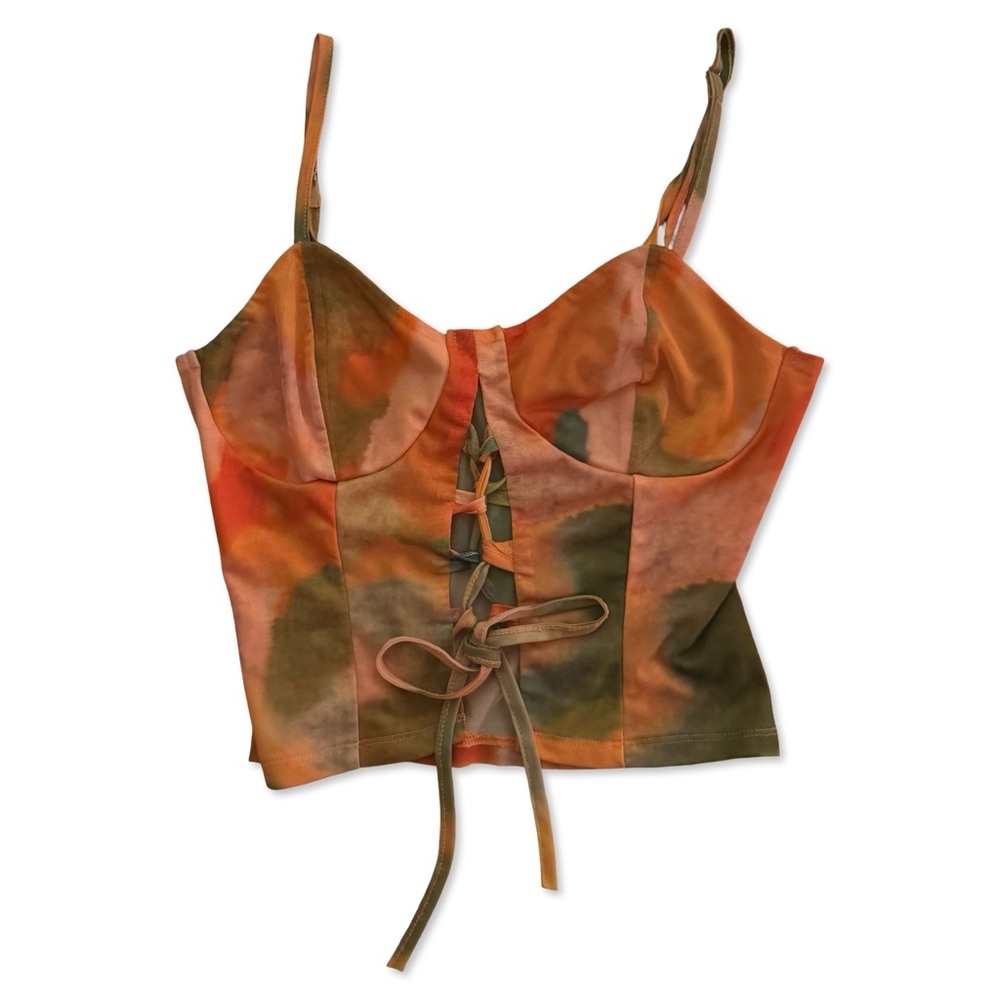 Orange Tie Dye Corset Crop Top Lace Up Bustier Y2K Going Out Top | NWOT - Picture 2 of 3